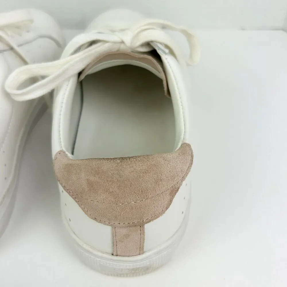 J.Crew Saturday Sneakers White w Nude Suede Detail Leather Tennis Shoe Trainer 8